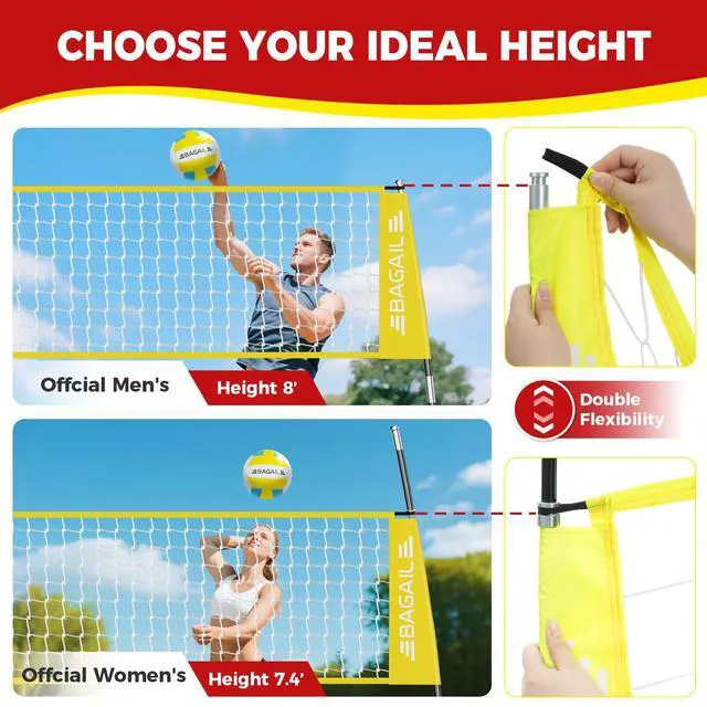 Alt view image 4 of 7 - Volleyball Net, 12ft/20ft Portable Volleyball Net for Backyard - Adjustable Height, Heavy-Duty Frame, Freestanding Design - Portable Outdoor/Indoor Volleyball Set with Carry Bag