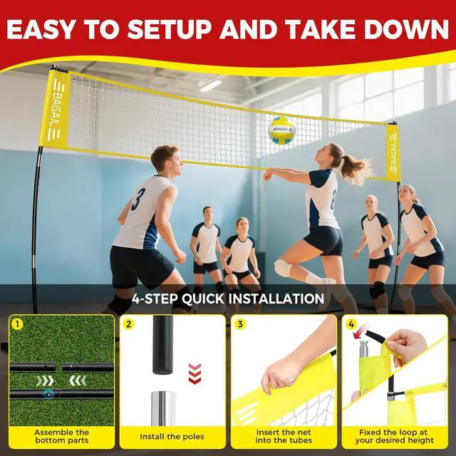 Alt view image 6 of 7 - Volleyball Net, 12ft/20ft Portable Volleyball Net for Backyard - Adjustable Height, Heavy-Duty Frame, Freestanding Design - Portable Outdoor/Indoor Volleyball Set with Carry Bag