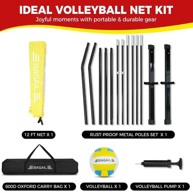 Alt view image 7 of 7 - Volleyball Net, 12ft/20ft Portable Volleyball Net for Backyard - Adjustable Height, Heavy-Duty Frame, Freestanding Design - Portable Outdoor/Indoor Volleyball Set with Carry Bag