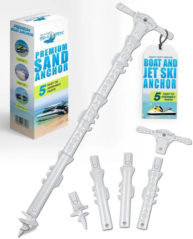Main image of SandShark New Sport Boat Anchor and Jet Ski Anchor. Shallow Water Anchor Pole for Boat and PWC. Sand Anchor Kit for Boat and Kayak Anchor System. Easy Storage, High-Strength ABS