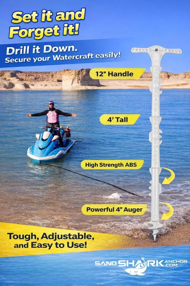 Alt view image 2 of 7 - SandShark New Sport Boat Anchor and Jet Ski Anchor. Shallow Water Anchor Pole for Boat and PWC. Sand Anchor Kit for Boat and Kayak Anchor System. Easy Storage, High-Strength ABS