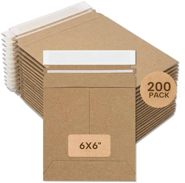 Main image of Tape Logic 6 x 6' Stayflats Brand Rigid Flat Mailers, Kraft (Pack of 200) Photo Document Mailers, Peel & Seal Closure, Tear Strip Easy Opening