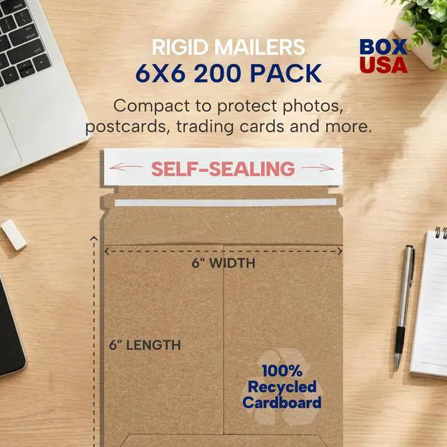 Alt view image 2 of 7 - Tape Logic 6 x 6' Stayflats Brand Rigid Flat Mailers, Kraft (Pack of 200) Photo Document Mailers, Peel & Seal Closure, Tear Strip Easy Opening