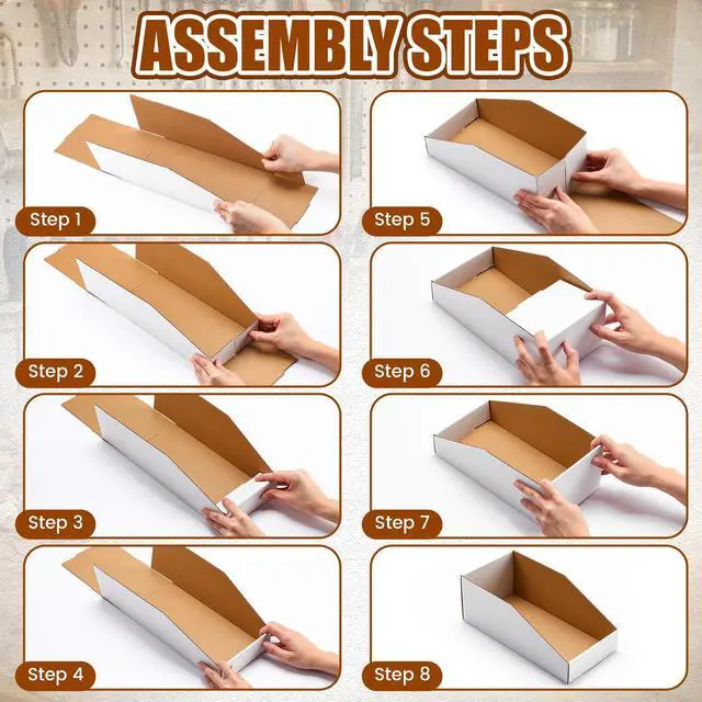 Alt view image 4 of 7 - 50 Pack Cardboard Storage Bins Assorted Sizes, Cardboard Boxes, 28 Pack 12x4x4.5, 14 Pcs 12x6x4.5, 8 Pcs 12x8x4.5 Corrugated Organizer Bins for Pantry, Shelves, Garage, Office, Shop