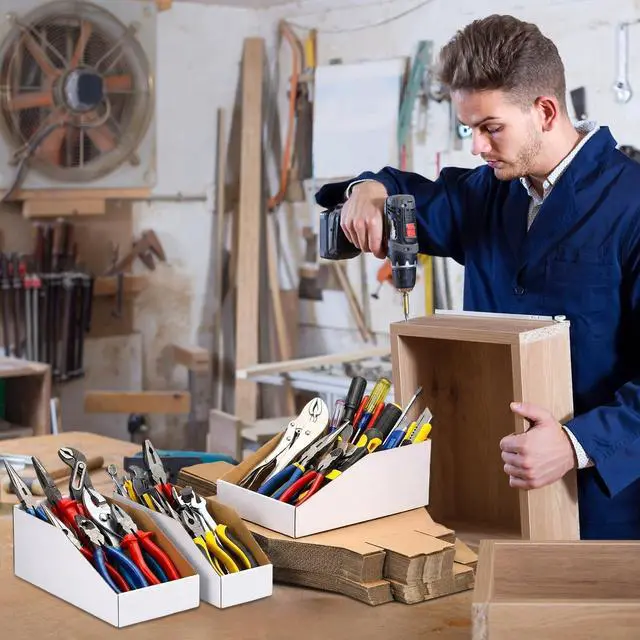 Alt view image 7 of 7 - 50 Pack Cardboard Storage Bins Assorted Sizes, Cardboard Boxes, 28 Pack 12x4x4.5, 14 Pcs 12x6x4.5, 8 Pcs 12x8x4.5 Corrugated Organizer Bins for Pantry, Shelves, Garage, Office, Shop