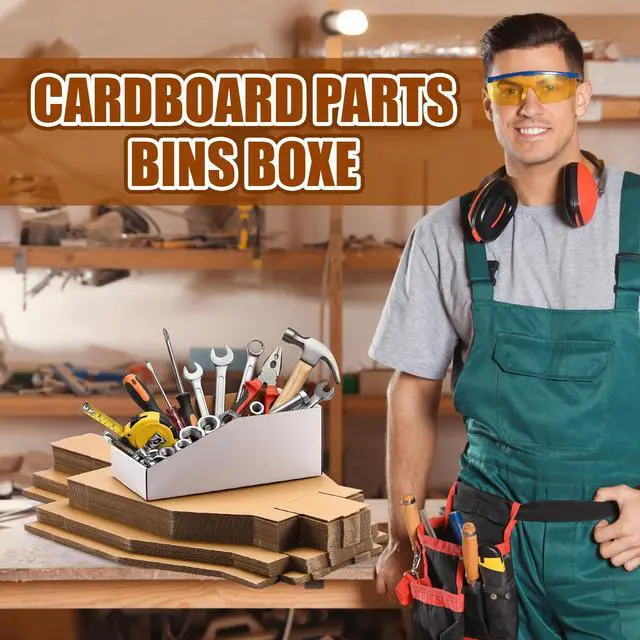 Alt view image 6 of 7 - 50 Pack Cardboard Storage Bins Assorted Sizes, Cardboard Boxes, 28 Pack 12x4x4.5, 14 Pcs 12x6x4.5, 8 Pcs 12x8x4.5 Corrugated Organizer Bins for Pantry, Shelves, Garage, Office, Shop