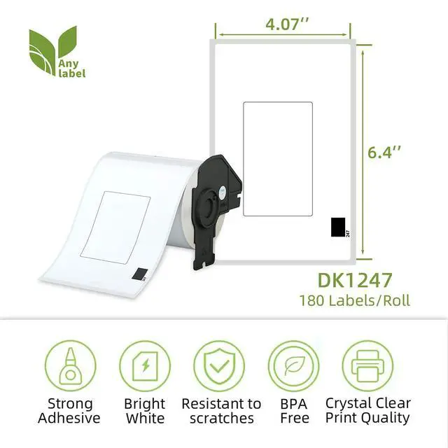 Alt view image 2 of 7 - Compatible 4.07" x 6.4" Die-Cut Large Labels Replacement for DK-1247 Shipping Address Compatible with Brother QL-1110NWB Label Printers (12 Rolls + 1 Frame, 180 Labels/Roll)