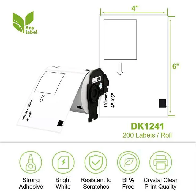Alt view image 2 of 7 - Compatible 4" x 6" Shipping Labels Replacement for DK-1241 Compatible with Brother QL Label Printers (12 Rolls + 1 Frame, 200 Labels/Roll)