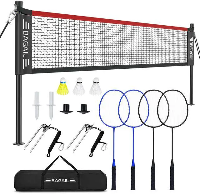 Main image of Outdoor Badminton Net Set with Anti-Sag Winch System - Official Size 20ft x 5ft, 4 Rackets, 3 Shuttlecocks, Durable PE Net & Carry Bag for Backyard, Beach, Family Games
