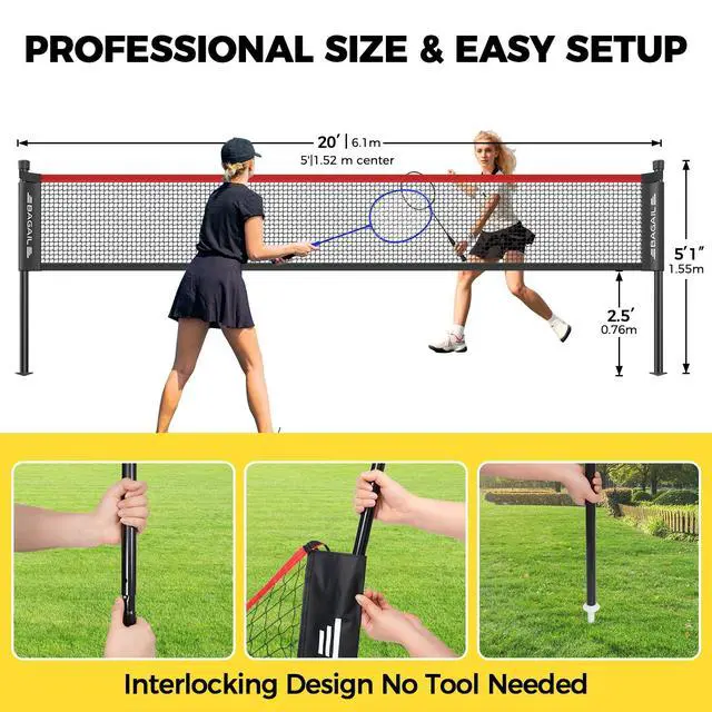 Alt view image 4 of 7 - Outdoor Badminton Net Set with Anti-Sag Winch System - Official Size 20ft x 5ft, 4 Rackets, 3 Shuttlecocks, Durable PE Net & Carry Bag for Backyard, Beach, Family Games