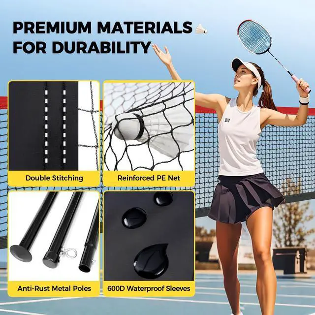 Alt view image 3 of 7 - Outdoor Badminton Net Set with Anti-Sag Winch System - Official Size 20ft x 5ft, 4 Rackets, 3 Shuttlecocks, Durable PE Net & Carry Bag for Backyard, Beach, Family Games