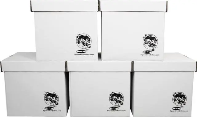 Main image of Durable Set of 5 12 inch Vinyl Record Storage Boxes - Heavy-Duty Cardboard Construction with Removable Lid - Holds Up to 90 Records Each - Built Tough for Long-Term, Secure Archival Storage - #12BC13