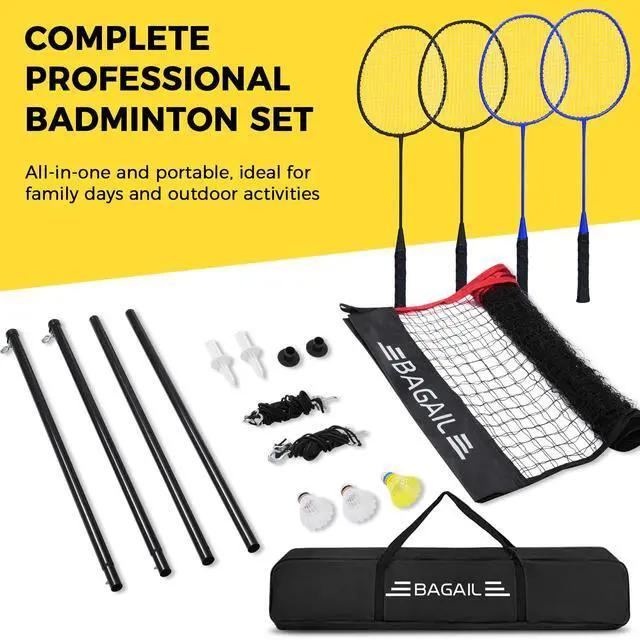 Alt view image 6 of 7 - Outdoor Badminton Net Set with Anti-Sag Winch System - Official Size 20ft x 5ft, 4 Rackets, 3 Shuttlecocks, Durable PE Net & Carry Bag for Backyard, Beach, Family Games