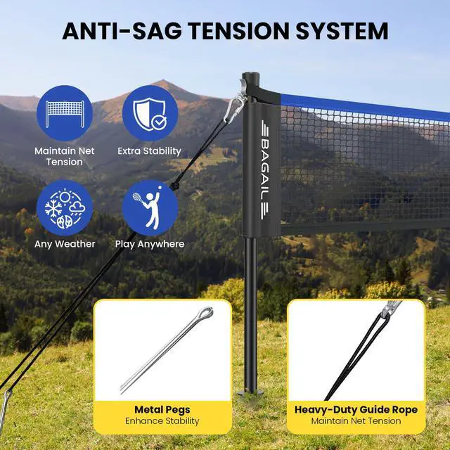 Alt view image 2 of 7 - Outdoor Badminton Net Set with Anti-Sag Winch System - Official Size 20ft x 5ft, 4 Rackets, 3 Shuttlecocks, Durable PE Net & Carry Bag for Backyard, Beach, Family Games
