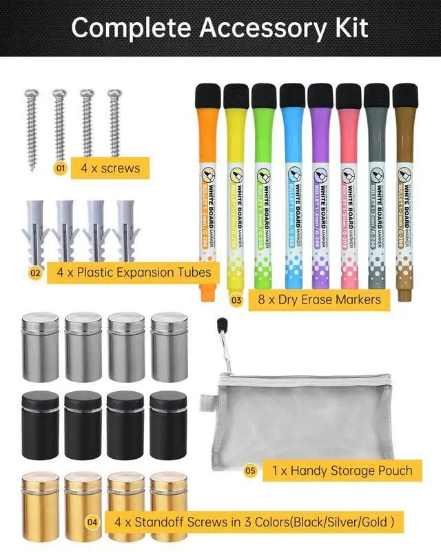Alt view image 4 of 6 - 28x20" Clear Acrylic Wall Calendar with Dry Erase Surface, Large Monthly Planner Board, Includes Vibrant Markers, Eraser, Multi-Color Mounting Screws, & Easy Install Kit - Perfect for Home & Office