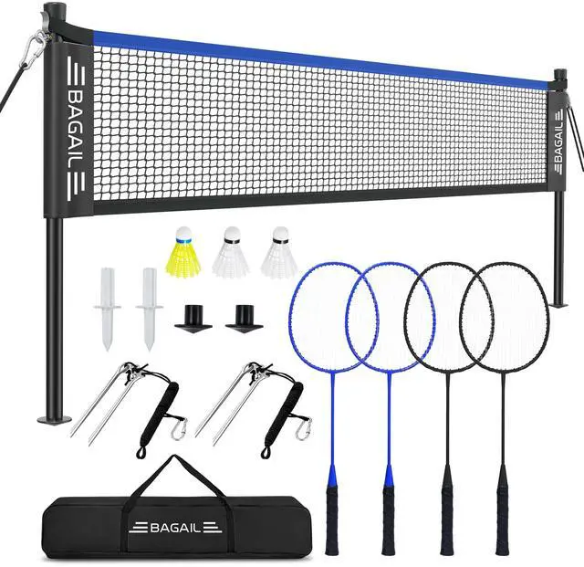 Main image of Outdoor Badminton Net Set with Anti-Sag Winch System - Official Size 20ft x 5ft, 4 Rackets, 3 Shuttlecocks, Durable PE Net & Carry Bag for Backyard, Beach, Family Games