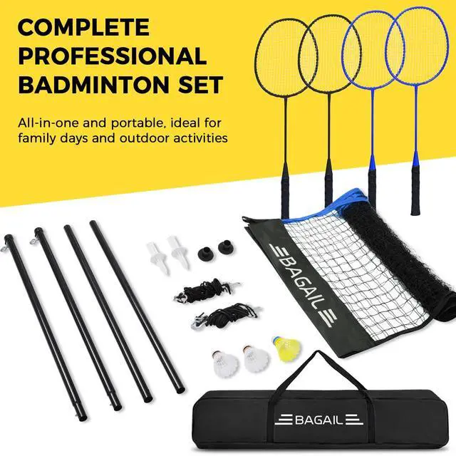 Alt view image 6 of 7 - Outdoor Badminton Net Set with Anti-Sag Winch System - Official Size 20ft x 5ft, 4 Rackets, 3 Shuttlecocks, Durable PE Net & Carry Bag for Backyard, Beach, Family Games