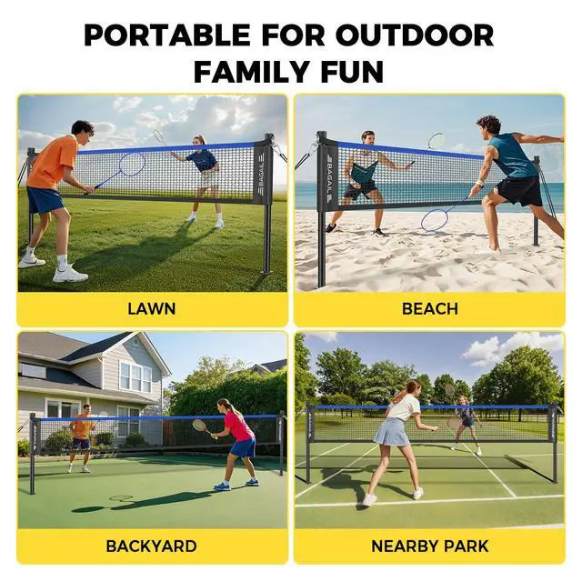 Alt view image 7 of 7 - Outdoor Badminton Net Set with Anti-Sag Winch System - Official Size 20ft x 5ft, 4 Rackets, 3 Shuttlecocks, Durable PE Net & Carry Bag for Backyard, Beach, Family Games