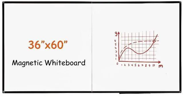 Main image of Large Magnetic Whiteboard 60 x 36 Inch, Foldable Dry Erase White Board with Pen Tray, Black Aluminum Frame Folding Message Presentation Board for Wall