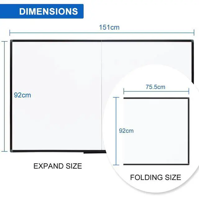 Alt view image 2 of 7 - Large Magnetic Whiteboard 60 x 36 Inch, Foldable Dry Erase White Board with Pen Tray, Black Aluminum Frame Folding Message Presentation Board for Wall