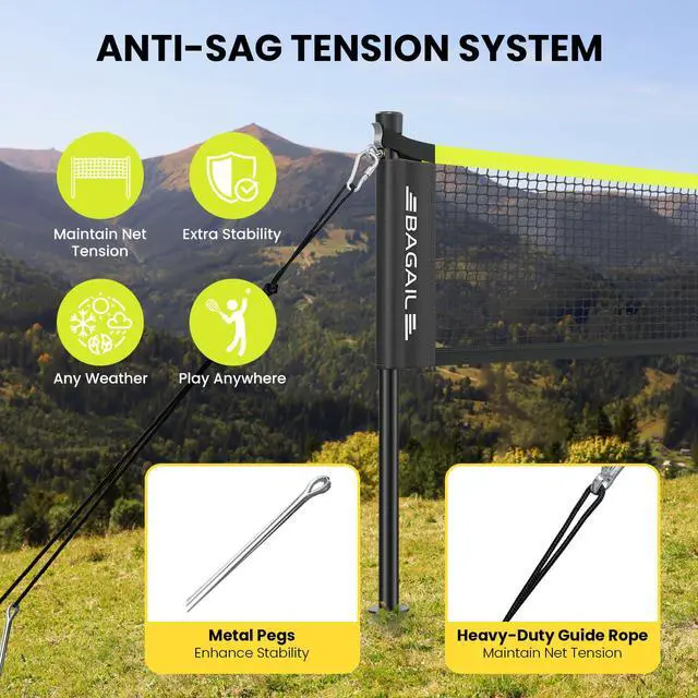 Alt view image 2 of 7 - Outdoor Badminton Net Set with Anti-Sag Winch System - Official Size 20ft x 5ft, 4 Rackets, 3 Shuttlecocks, Durable PE Net & Carry Bag for Backyard, Beach, Family Games