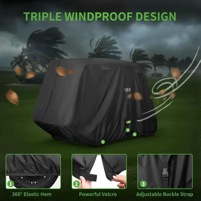 Alt view image 4 of 7 - Heavy Duty 650D Golf Cart Cover for 2/4/6 Passengers EZGO, Club Car and Yamaha, All Weather Outdoor Protection Weatherproof