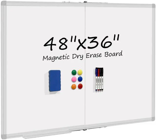 Main image of Dry Erase White Board 48 X 36 Inch, Wall-Mounted Silver Aluminum Frame Marker Presentation Board, 4' X 3' Foldable Portable Whiteboard with Pen Tray for School, Classroom, Office & Home