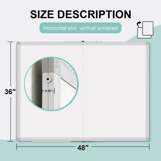 Alt view image 3 of 7 - Dry Erase White Board 48 X 36 Inch, Wall-Mounted Silver Aluminum Frame Marker Presentation Board, 4' X 3' Foldable Portable Whiteboard with Pen Tray for School, Classroom, Office & Home