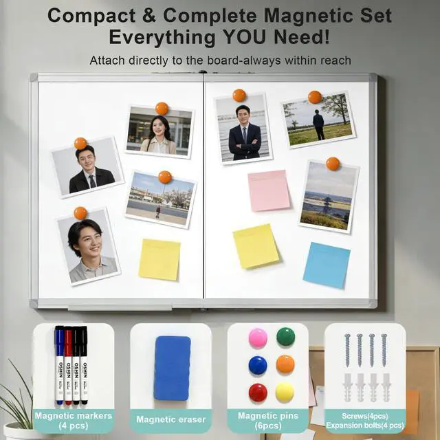 Alt view image 5 of 7 - Dry Erase White Board 48 X 36 Inch, Wall-Mounted Silver Aluminum Frame Marker Presentation Board, 4' X 3' Foldable Portable Whiteboard with Pen Tray for School, Classroom, Office & Home