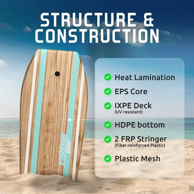 Alt view image 2 of 7 - Bodyboard 42'' Lightweight EPS Core Quill | Durable Foam IXPE Deck HDPE Slick Stable Flexibility Buoyancy Heat-Laminated FRP stringer