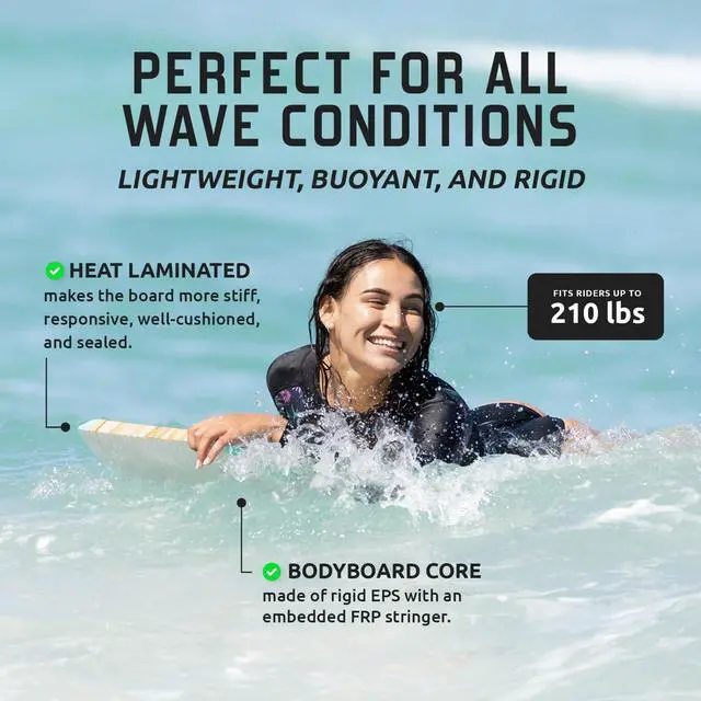 Alt view image 5 of 7 - Bodyboard 42'' Lightweight EPS Core Quill | Durable Foam IXPE Deck HDPE Slick Stable Flexibility Buoyancy Heat-Laminated FRP stringer