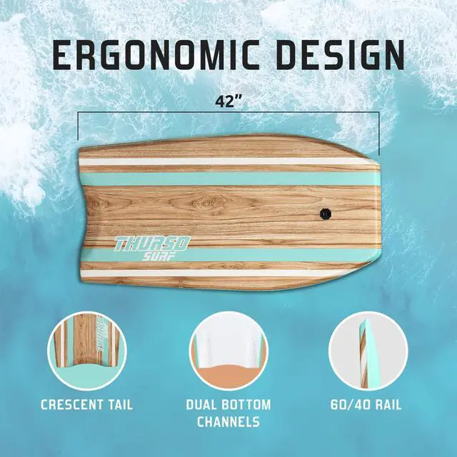 Alt view image 3 of 7 - Bodyboard 42'' Lightweight EPS Core Quill | Durable Foam IXPE Deck HDPE Slick Stable Flexibility Buoyancy Heat-Laminated FRP stringer