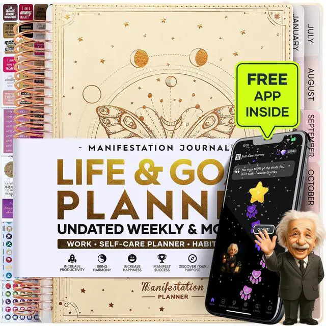 Main image of Manifestation Journal Hourly, Weekly & Monthly Planner | 12-Month to Increase Productivity, Life Organizer & Goal Planner | Spiral Journal, Habit Tracker, Foldable Vision Board, Gift Box & Stickers