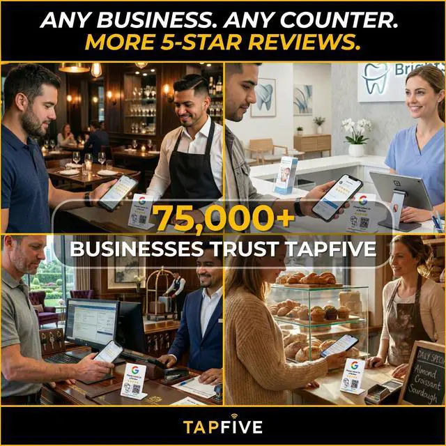 Alt view image 6 of 7 - Google Review Stand by NFC Tap & QR Code Sign for Restaurants, Salons, Retail & Multi-Location Businesses | Tap to Review | QR Code Stand | No Monthly Fees (White, 5 Stands)