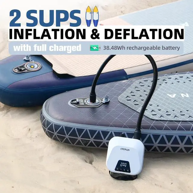 Alt view image 3 of 7 - 20PSI High Pressure Smart SUP Air Pump, Rechargeable Battery-Powered, Intelligent Dual Stage Inflation & Deflation, Auto-Off Air Pump for Stand Up Paddle Boards,Surfing Kite, Tent, Mattress