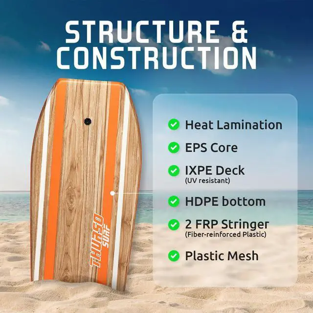 Alt view image 2 of 7 - Bodyboard 42'' Lightweight EPS Core Quill | Durable Foam IXPE Deck HDPE Slick Stable Flexibility Buoyancy Heat-Laminated FRP stringer