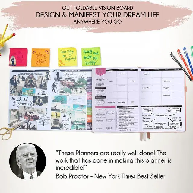 Alt view image 7 of 7 - Manifestation Journal Hourly, Weekly & Monthly Planner | 12-Month to Increase Productivity, Life Organizer & Goal Planner | Spiral Journal, Habit Tracker, Foldable Vision Board, Gift Box & Stickers