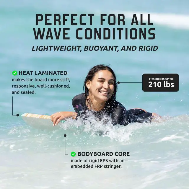Alt view image 5 of 7 - Bodyboard 42'' Lightweight EPS Core Quill | Durable Foam IXPE Deck HDPE Slick Stable Flexibility Buoyancy Heat-Laminated FRP stringer