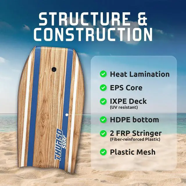 Alt view image 2 of 7 - Bodyboard 42'' Lightweight EPS Core Quill | Durable Foam IXPE Deck HDPE Slick Stable Flexibility Buoyancy Heat-Laminated FRP stringer
