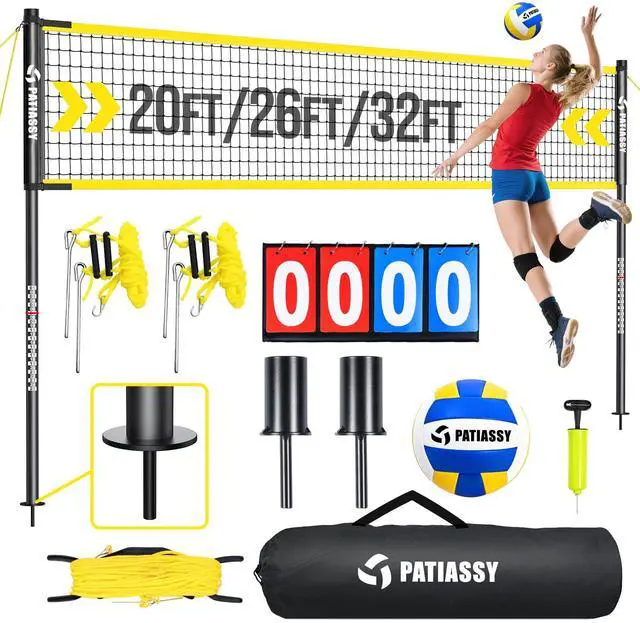 Main image of Outdoor Volleyball Net System, 32FT Regulation Size Anti-Sag Net, Quick Setup Adjustable Height Poles, Volleyball Set with Pump, Boundary Line and Carry Bag for Backyard Beach Lawn