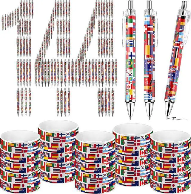 Main image of 288 Pcs Soccer National Flag Pens 2026 World Party Favors International Retractable Pens Country Flag Rubber Bracelets for Football Souvenir Around The World Decorations Multicultural Theme