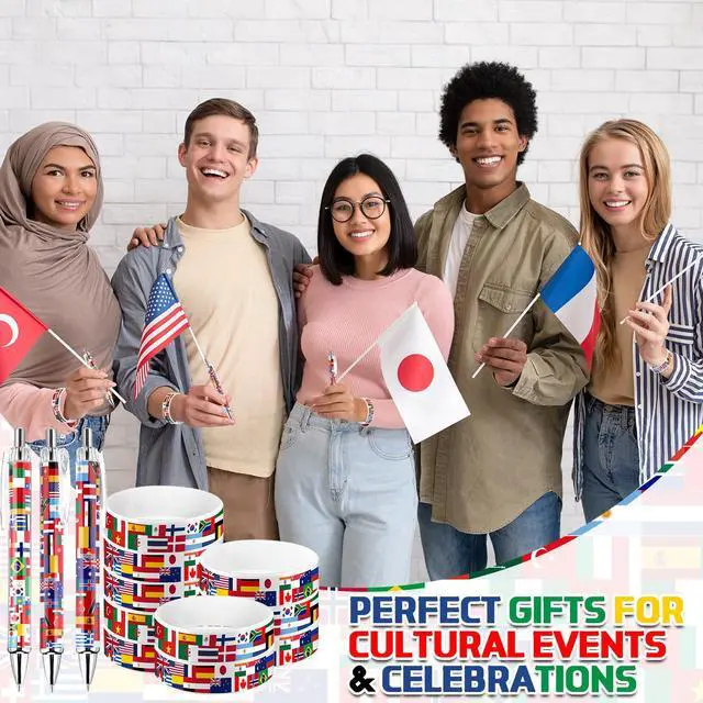 Alt view image 5 of 6 - 288 Pcs Soccer National Flag Pens 2026 World Party Favors International Retractable Pens Country Flag Rubber Bracelets for Football Souvenir Around The World Decorations Multicultural Theme