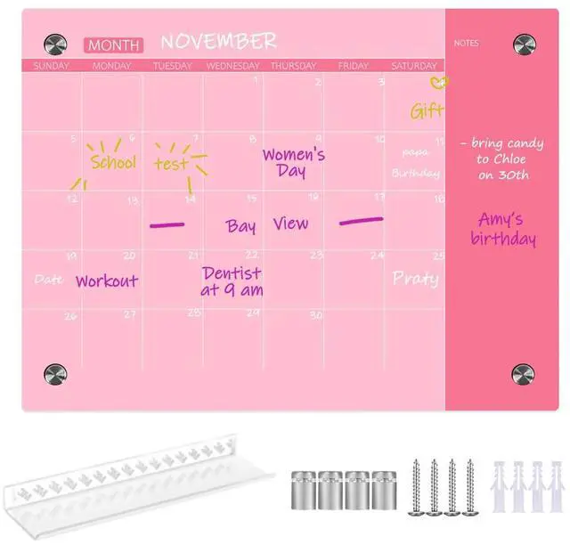 Main image of Pink Glass Dry Erase Whiteboard, 18" x 24", Frameless Glass White Board for Home, School, Office