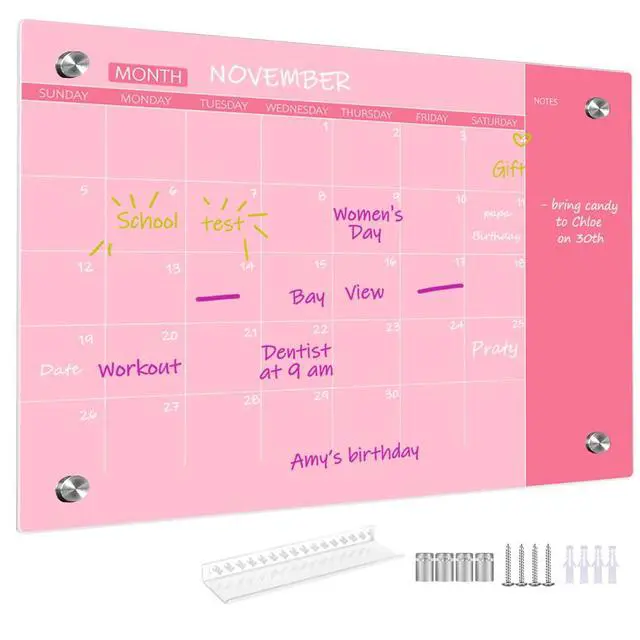 Alt view image 2 of 7 - Pink Glass Dry Erase Whiteboard, 18" x 24", Frameless Glass White Board for Home, School, Office