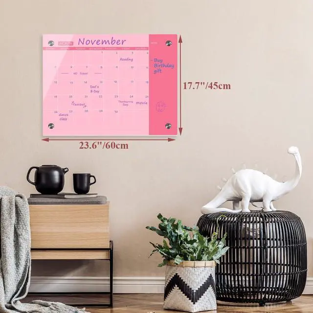 Alt view image 4 of 7 - Pink Glass Dry Erase Whiteboard, 18" x 24", Frameless Glass White Board for Home, School, Office