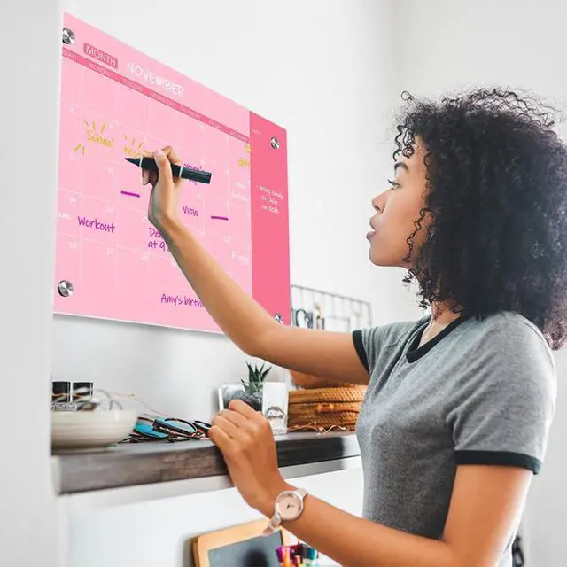 Alt view image 6 of 7 - Pink Glass Dry Erase Whiteboard, 18" x 24", Frameless Glass White Board for Home, School, Office