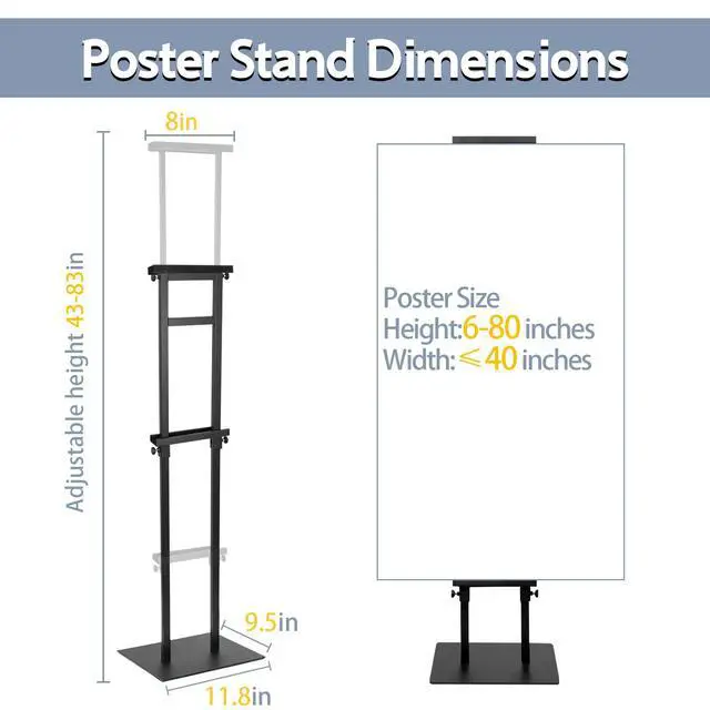 Alt view image 3 of 7 - 2PACK Poster Stand Adjustable Poster Holder Stand, Foam Board Stand for Display, Heavy Duty Pedestal Sign Holder, Metal Stand for Display Board Up to 83"