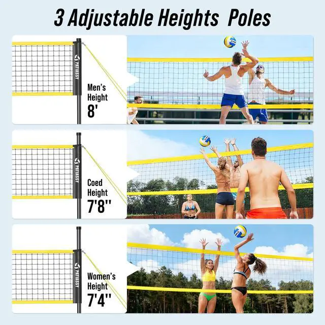 Alt view image 3 of 7 - Outdoor Volleyball Net System, 32FT Regulation Size Anti-Sag Net, Quick Setup Adjustable Height Poles, Volleyball Set with Pump, Boundary Line and Carry Bag for Backyard Beach Lawn
