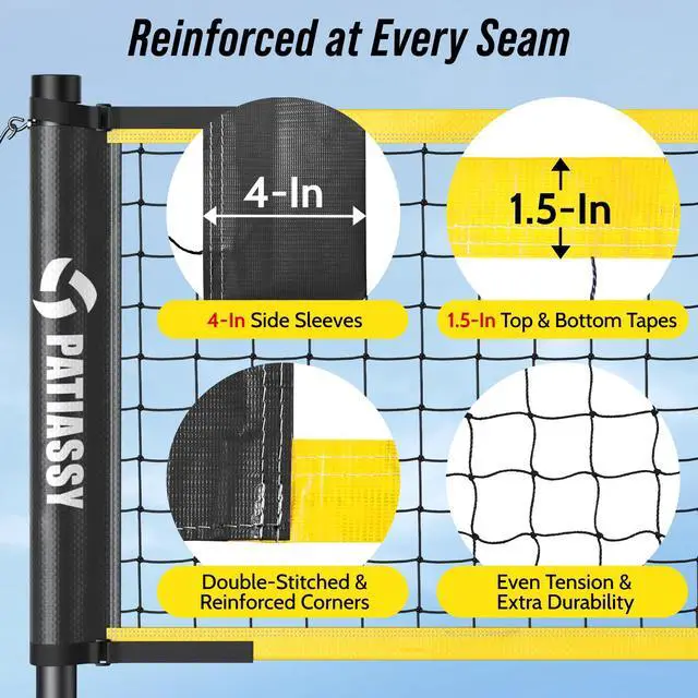 Alt view image 6 of 7 - Outdoor Volleyball Net System, 32FT Regulation Size Anti-Sag Net, Quick Setup Adjustable Height Poles, Volleyball Set with Pump, Boundary Line and Carry Bag for Backyard Beach Lawn