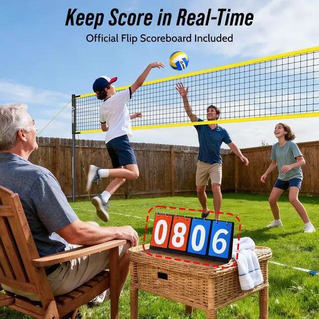Alt view image 7 of 7 - Outdoor Volleyball Net System, 32FT Regulation Size Anti-Sag Net, Quick Setup Adjustable Height Poles, Volleyball Set with Pump, Boundary Line and Carry Bag for Backyard Beach Lawn
